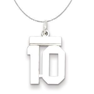 Silver, Athletic Collection, Small Polished Number 10 Necklace - 18 In